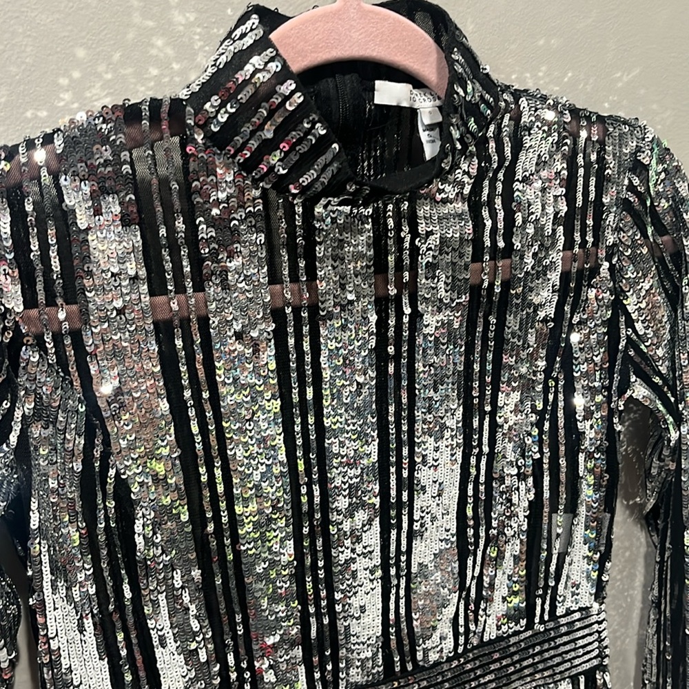 Derek Lam 10 Crosby silver striped sequin top. As seen on Kyle Richards.